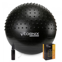 М'яч для фітнесу (фітбол) Cornix 65 см напівмасажний Anti-Burst Black, код: XR-0474