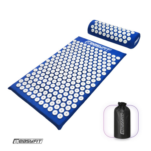 Масажний килимок EasyFit з подушкою (аплікатор Кузнєцова) + чохол, синій з білим, код: EF-2709-BLW