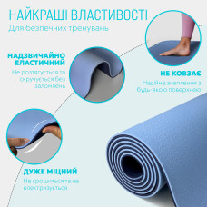 Килимок для йоги та фітнесу EasyFit TPE+TC 1830х610х6 мм двошаровий + Чохол блакитний-синій, код: EF-1924s-LBBL-EF