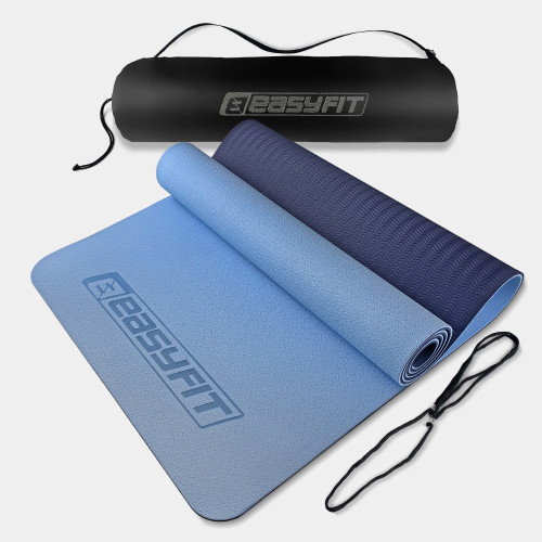 Килимок для йоги та фітнесу EasyFit TPE+TC 1830х610х6 мм двошаровий + Чохол блакитний-синій, код: EF-1924s-LBBL-EF