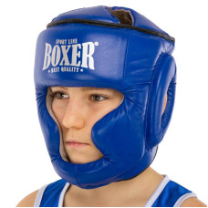 Шолом боксерський з повним захистом шкіряний Boxer New L, синій, код: 2033-N_LBL