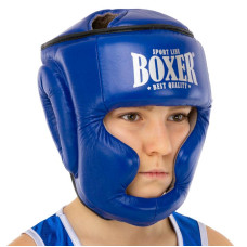 Шолом боксерський з повним захистом шкіряний Boxer New L, синій, код: 2033-N_LBL