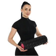 Ролер масажний циліндр (ролик мфр) заповнений піною FitGo Grid Bubble Roller, 450x130 мм, чорний, код: FI-9391_BK