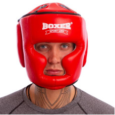 Шолом боксерський з повним захистом шкіряний Boxer Еліт L червоний, код: 2033-1_LR