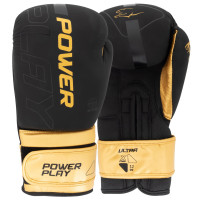 Боксерські рукавиці PowerPlay Ultra Mat 10 унцій, чорний-золотий, код: PP_3024_10oz_Bl/Gold