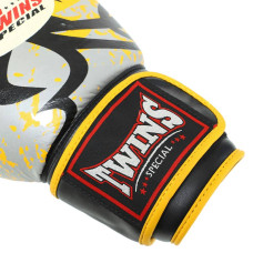 Рукавички боксерські Twins Tribal шкіра, 14oz, жовтий-чорний, код: BO-9952_14Y