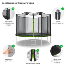 Садовий батут Zipro Jump Pro з вуличною сіткою 10FT 312 см, зелений-чорний, код: M-1600651-IN