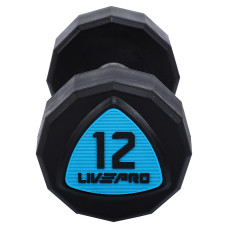 Гантелі цільні професійні з поліуретановим покриттям LiveUp 2x12кг, чорний-синій, код: LP8003-12-S52