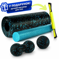 Масажний набір PowerPlay EPP Foam Roller Set 4in1 (2-ва роли + 2-ва м'ячі) чорно-бірюзовий, код: PP_4015_Cyan
