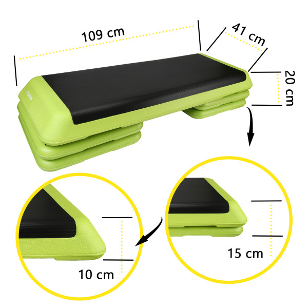 Степ-платформа 3-ступінчаста Cornix Pro 1090х410х100-200 мм, зелений-чорний, код: XR-0401