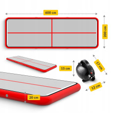 Мат гімнастичний надувний 4Fizjo Air Track Mat 6000x2000x200 мм, білий-червоний, код: P-5907739312044