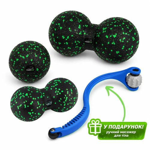 Набір масажних м'ячиків PowerPlay EPP Massage Ball (3 шт.), чорно-зелений, код: PP_4007_Bl/Green