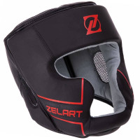 Шолом боксерський з повним захистом шкіряний Zelart L чорний-червоний, код: VL-3151_LR