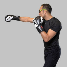 Боксерські рукавиці RDX F4 Boxing Sparring Gloves Hook&Loop 12 унцій, білий-чорний, код: BGR-F4B-12OZ