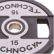 Диски поліуретанові Technogym з хватом і металевою втулкою 15кг (d-51мм), код: TG-1837-15-S52
