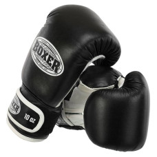 Рукавички боксерські Boxer шкіряні на липучці 10 унцій, чорний-білий, код: 2023_10BK-S52