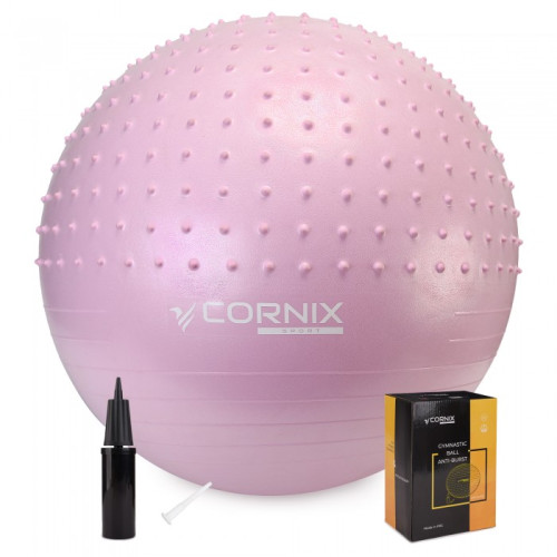 М'яч для фітнесу (фітбол) Cornix 65 см напівмасажний Anti-Burst Light Pink, код: XR-0481