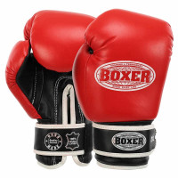 Рукавички боксерські Boxer шкіряні на липучці 10 унцій, червоний-чорний, код: 2023_10R-S52