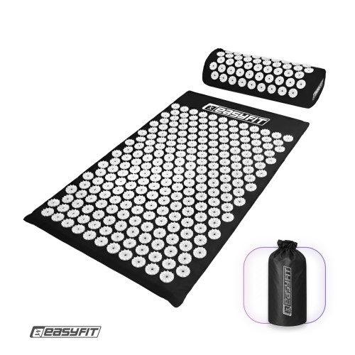 Масажний килимок EasyFit з подушкою (аплікатор Кузнєцова) + чохол, чорний з білим, код: EF-2709-BW