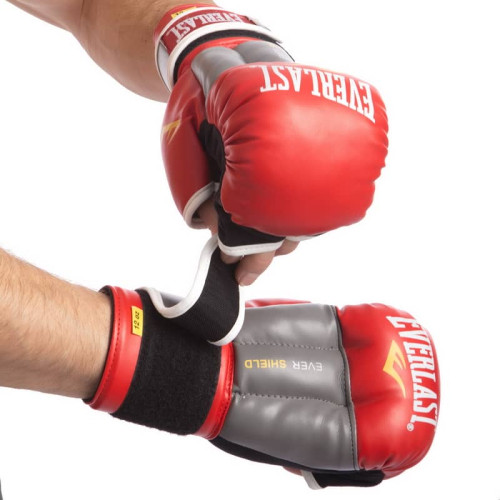 Рукавички гібридні для єдиноборств ММА Everlast 12 унцій, червоний-сірий, код: 0272_12R
