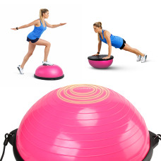 Балансувальна платформа (півсфера) Cornix Bosu Ball 58 см з еспандерами Pink, код: XR-0456