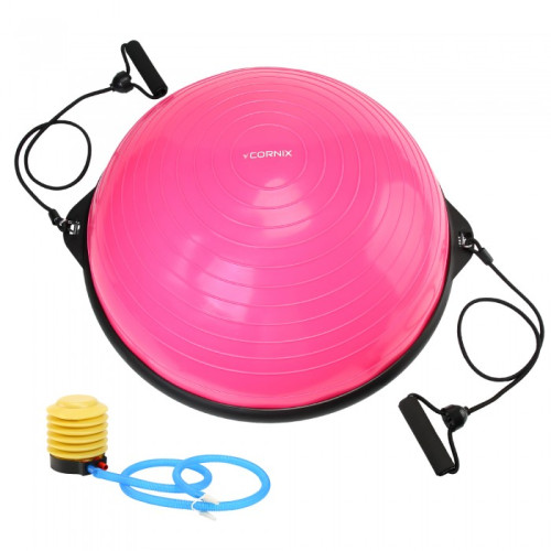 Балансувальна платформа (півсфера) Cornix Bosu Ball 58 см з еспандерами Pink, код: XR-0456