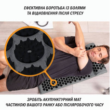 Масажний килимок Easyfit з подушкою (аплікатор Кузнєцова) сірий-чорний, код: EF-2709-GB-EF