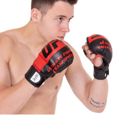 Рукавички гібридні для єдиноборств ММА шкіряні UFC XL, червоний, код: BO-0554_XLR
