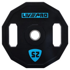 Блини диски поліуретанові 2 Handle металева втулка LiveUp ø51мм, 25кг, чорний, код: LP8023-25-S52