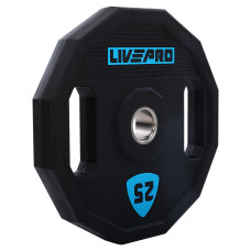 Блини диски поліуретанові 2 Handle металева втулка LiveUp ø51мм, 25кг, чорний, код: LP8023-25-S52