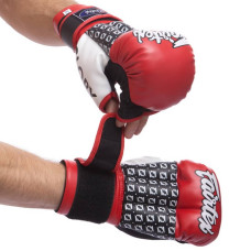 Рукавички гібридні для єдиноборств ММА Fitbox шкіряні Fairtex 12 унцій, червоний-сірий, код: LD-FGVB17_12RGR