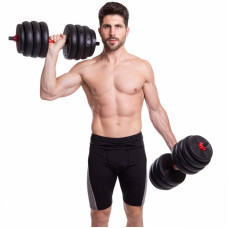 Набір гантелей зі штангою та гирями 3в1 BioGym багатофункціональний 40кг, чорний-червоний, код: LN-1100-40-S52
