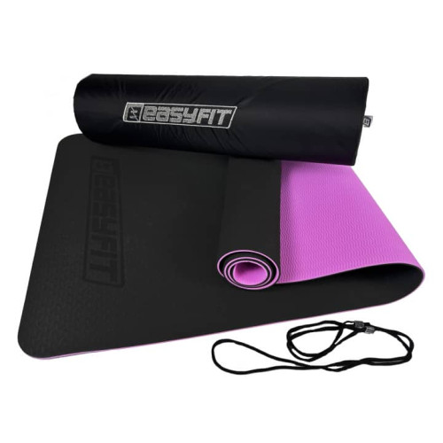 Килимок для йоги та фітнеса двошаровий + чохол EasyFit TPE+TC 1830x610x6мм, чорний з фіолетовим, код: EF-1924s-BV-EF