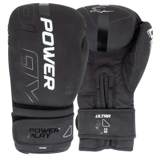 Боксерські рукавиці PowerPlay Ultra Mat 10 унцій, чорний-білий, код: PP_3024_10oz_Bl/White