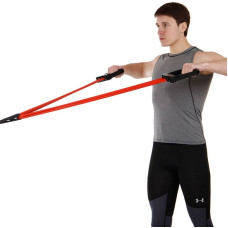 Еспандер трубчастий з ручками з фіксатором дверей FitGo Resistance Band 30LB, червоний, код: 8021-30-170