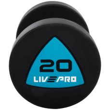Гантелі цільні професійні з поліуретановим покриттям LiveUp 2х20кг, чорний-синій, код: LP8002-20