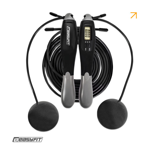 Скакалка з лічильником EasyFit TwinRope швидкісна 2,8 м чорна-сіра, код: EF-1909-GY