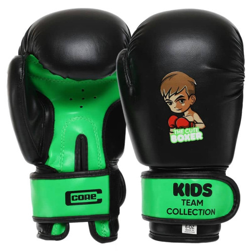 Рукавички боксерські Core Kids 2 унцій, чорний-салатовий, код: BO-8543_2LG
