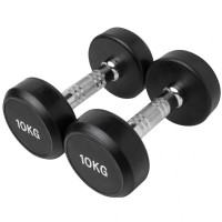 Гантель цільна хромована з гумовими дисками FitGo 1x10кг, код: 80077-10