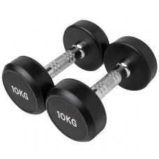 Гантель цільна хромована з гумовими дисками FitGo 1x10кг, код: 80077-10