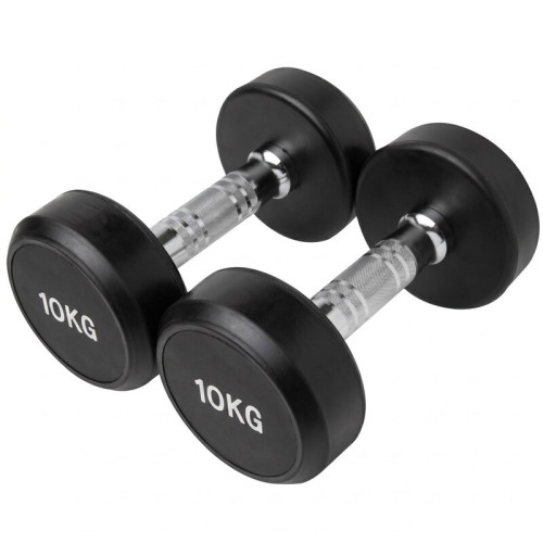 Гантель цільна хромована з гумовими дисками FitGo 1x10кг, код: 80077-10