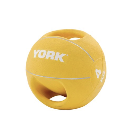 М'яч медбол 4кг York Fitness із двома ручками, жовтий, код: 20014961807305