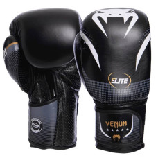Рукавички боксерські шкіряні Venum Elite на липучці 12 унцій, білий, код: VL-2042_12W