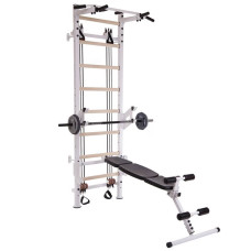 Шведська стінка-стійка з лавкою для преса та спини BioGym Wood FULL PRO з набором експандерів, код: L-2407