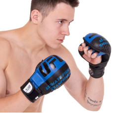 Рукавички гібридні для єдиноборств ММА шкіряні UFC XL, синій, код: BO-0554_XLBL