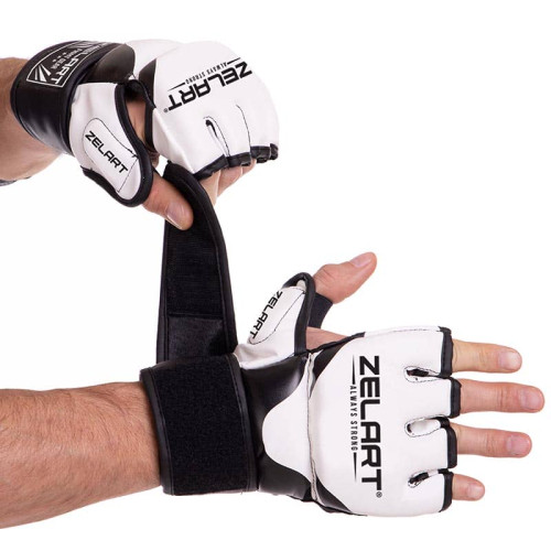 Рукавички для змішаних єдиноборств MMA Zelart L, білий-чорний, код: BO-3394_LW
