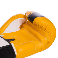 Рукавички боксерські Yokkao шкіряні на липучці 14 унцій, жовтий-чорний, код: YK016_14_YBK-S52