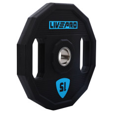 Блини диски поліуретанові 2 Handle металева втулка LiveUp ø51мм, 15кг, чорний, код: LP8023-15-S52