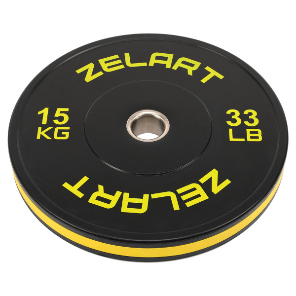 Бамперні диски гумові Zelart Bumper Plates 51мм, 15кг, чорний-жовтий, код: TA-4790-15