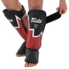 Захист гомілки та стопи для єдиноборств Fairtex, розмір M, чорний-червоний, код: BO-9486_MBKR